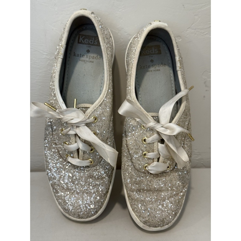 Womens Keds X Kate Spade New York Champion White Glitter‎ Sequins Sneakers Sz 7